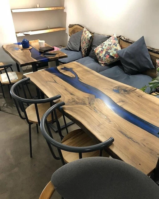 BLUE MAPPA BURL Epoxy Resin Table Top Ocean Center Dining Furniture £ ...