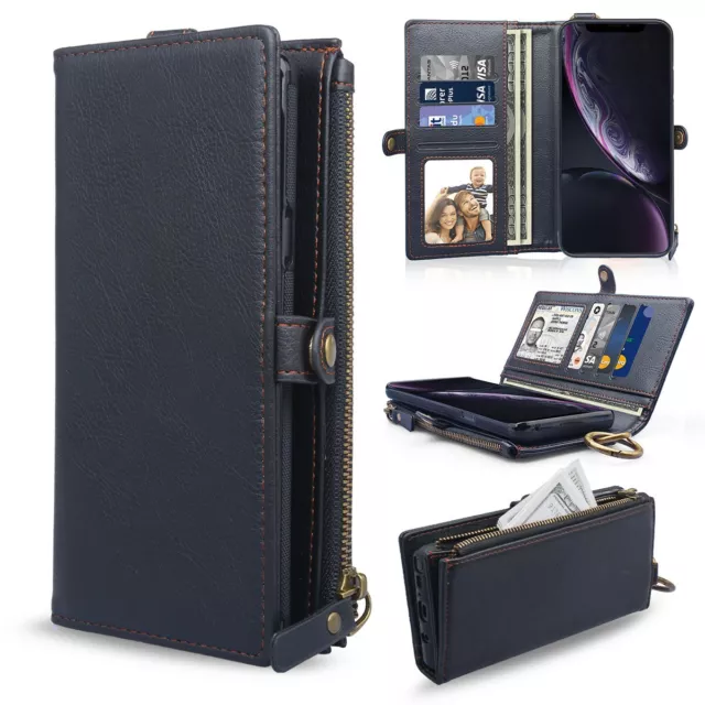 For iPhone XR X 7 8 Plus Leather Detachable Wallet Magnetic Flip Card Case Cover