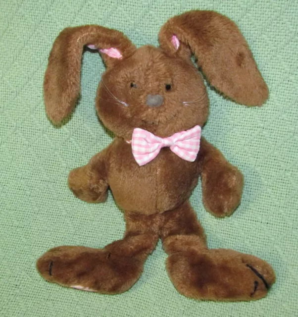 1983 DAKIN BUNNY 12" BROWN Vintage Rabbit Pink Plaid Ears Feet Bow Plush Animal