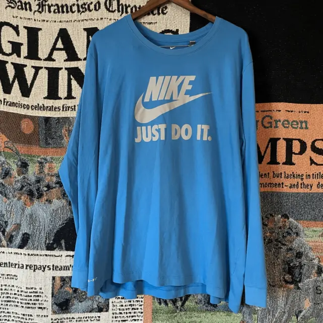 Nike Dri-Fit Long Sleeve T-Shirt Blue Activewear Classic Logo Men’s XXXL 0596