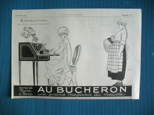PUBLICITE DE PRESSE AU BUCHERON MAGASIN MOBILIER ILLUSTRATION RENé VINCENT 1925