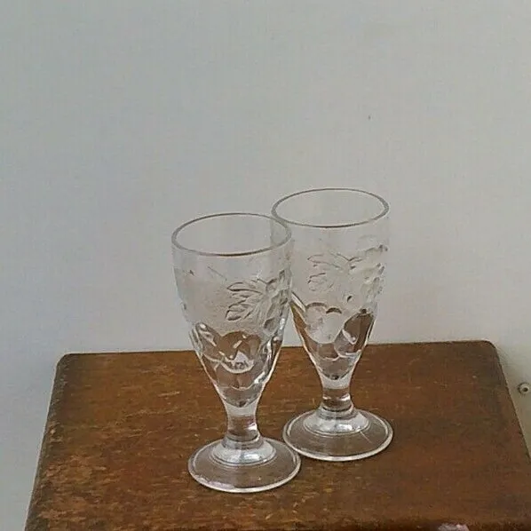 Vintage (1980's) 'Frosted' Fruit Juice Glasses x 2 # 1.