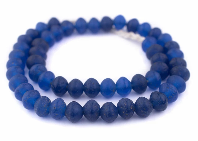 Cobalt Blue Ancient Style Bicone Java Glass Beads 15mm Indonesia Large Hole