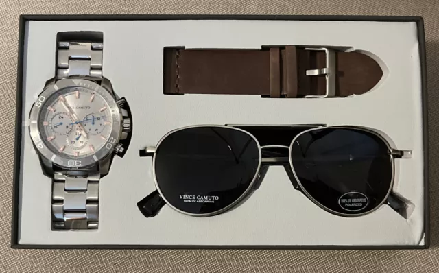 Vince Camuto Holiday Gift Set For Men Chronograph Men's Watch + Aviator Sunglass