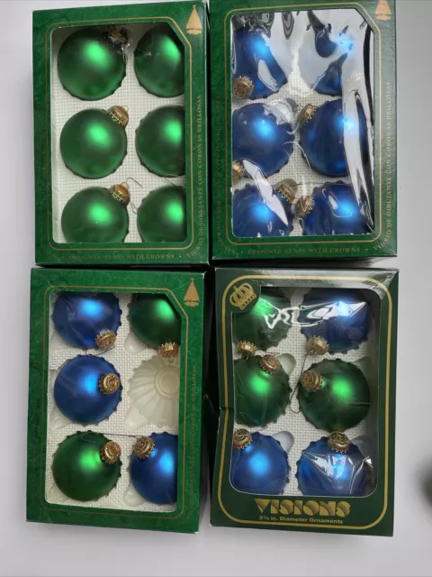 LOT CHRISTMAS BY Krebs Box Glass KMART Ornaments Blue Green 2 5/8