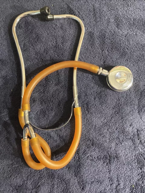 Old Vintage Doctor Classic Stethoscope with Beige Tubes 1960s V. Mueller Germany