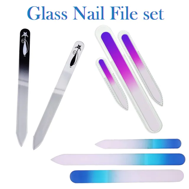Blue Pink Black White Crystal Glass Nail File Manicure Set