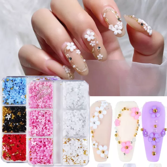 Mélange 3D Perle Fleurs Ongle Décoration Cristal Métal Acrylique Gemmes GB *