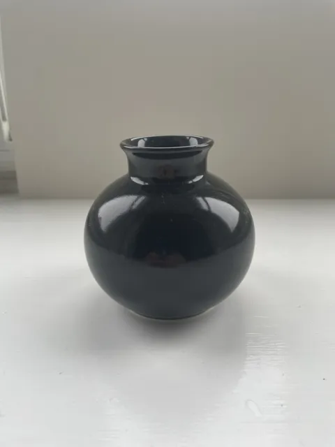 Poole Pottery glossy Black Ceramic Small Round Bulbus Decorative Glossy Bud Vase