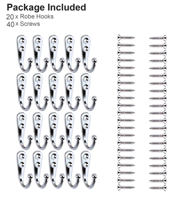 20PCS Hanging Metal Single Hook Clothes Hat Coat Robe Wall Door Hangers Hooks US