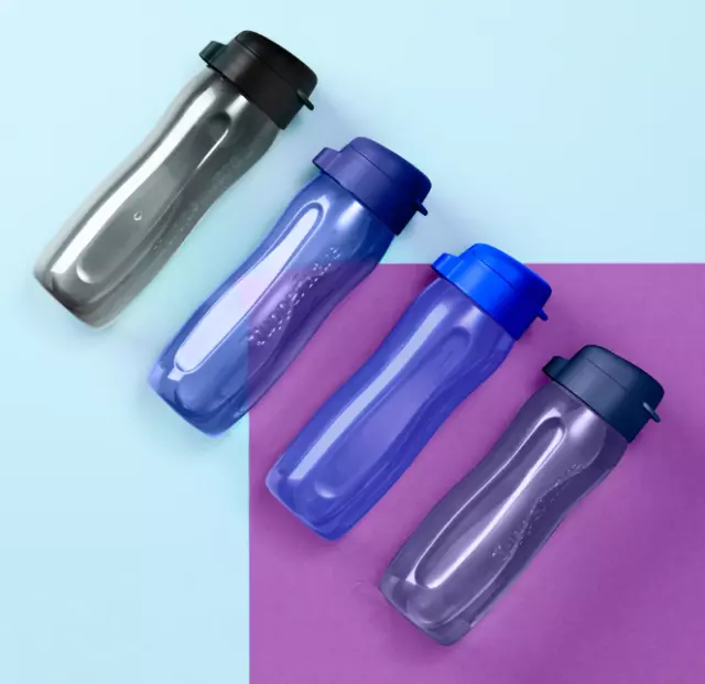 Tupperware Gen II 500ml Eco Water Drink Bottles Set Of 4 Blues & Grey Brand New