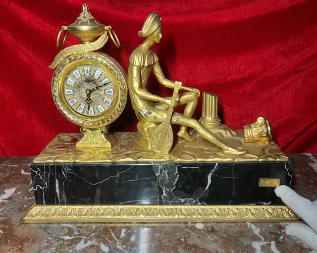Italian Empire Figural Salon Clock Of Posed Court Jester With Loot