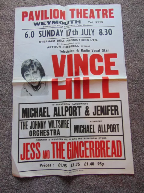 Vince Hill theatre poster (1980s Weymouth, Jess and The Gingerbread)