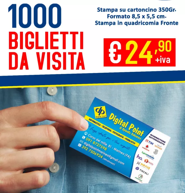 1000 BIGLIETTI DA VISITA  STAMPA FRONTE 300 gr  STAMPA A COLORI F/R BIGLIETTINI