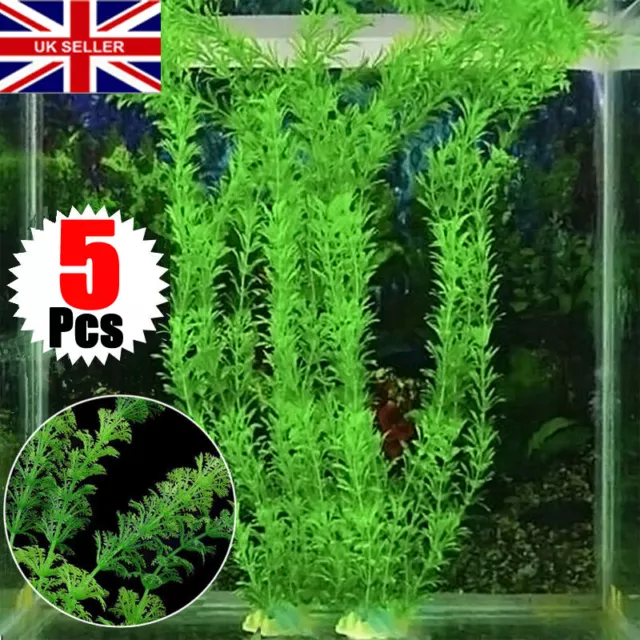 5x Large Artificial Grass Water Plastic Plants Ornament Fish Tank Aquarium Decor