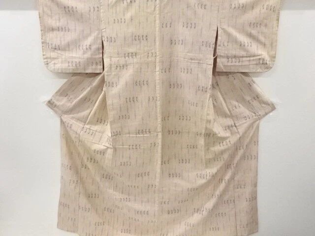 6194012: Japanese Kimono / Antique Hitoe Kimono / Tsumugi / Woven Stripes