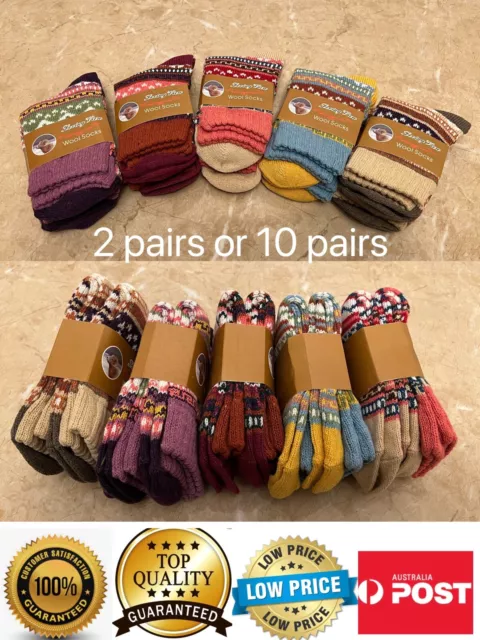 2 Pairs Quality Lady Lambs Wool Socks,Fashion color pattern Warm Comfy ,AU Stock