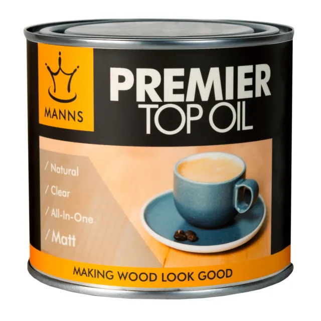 Manns Premier Top Oil - 500ml  & 1L - For Wooden Worktops and Table Tops