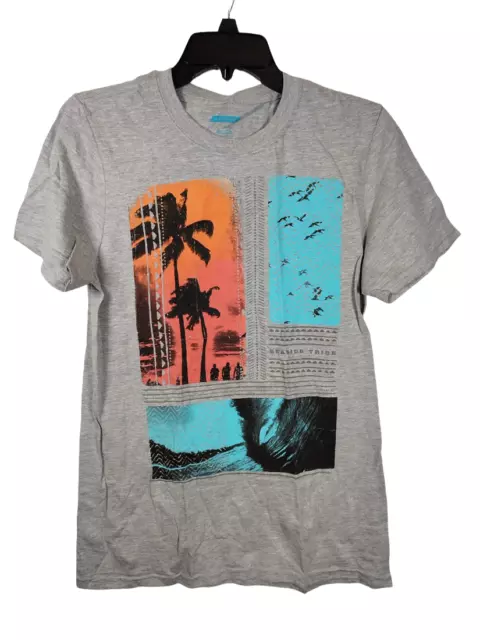 Oxide Uomo Surf Grafica Stampata Manica Corta T-Shirt Grigio - Piccolo