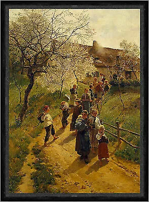 A spring day Friedrich Kallmorgen Dorf Bäume Blüten Weg Menschen Faks_B 01955