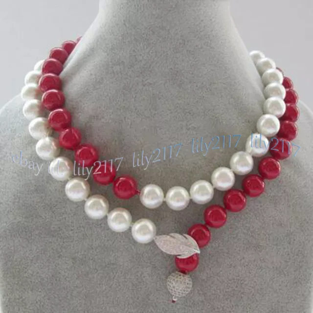 8/10/12/14mm White Coral Red South Sea Shell Pearl Round Beads Necklace 14-50''