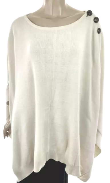 Dillards Acrylic Knit Ivory White Sweater Poncho One Size Large Brown Buttons