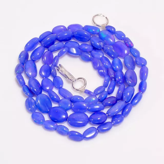 Collier de perles ovales lisses en opale éthiopienne bleue naturelle, 19...