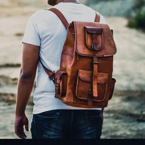 Sac à Dos Vintage ALAIN GROS En Cuir Grainé Bleu Marine - Grand Modèle, Très Bon état - Fabriqué En France