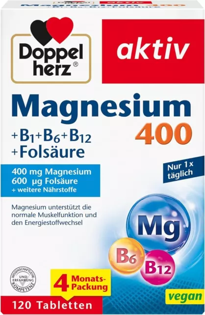 Doppelherz Magnesium 400   B1   B6   B12   Folsäure 1 x 120 Tabletten Sport