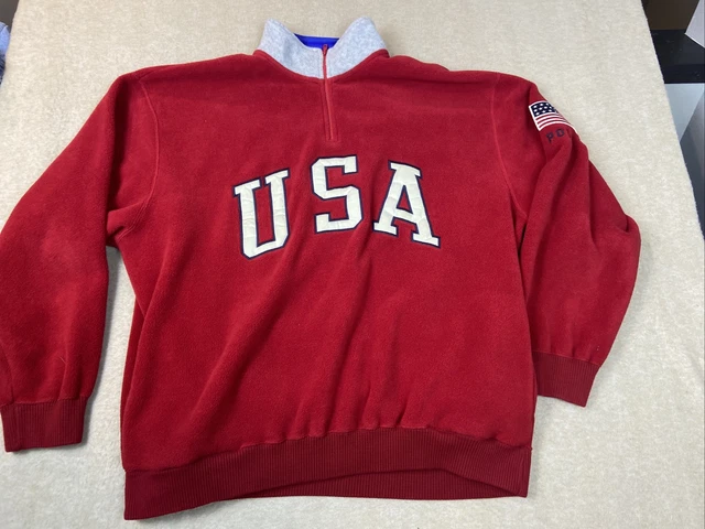 Vintage POLO SPORT Ralph Lauren USA Fleece Flag Patch Red Size XL 90s Rare Vtg