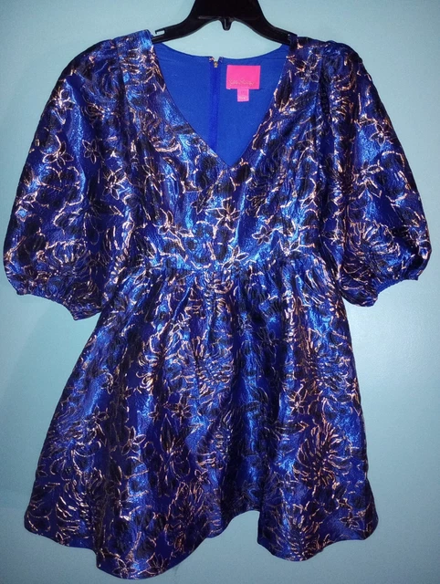 Lilly Pulitzer Dress Blue Grotto Twilight Floral Brocade Calyssa Dress Size 8