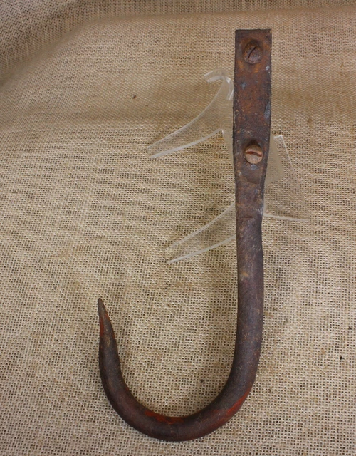 Old Smokehouse Large Meat Hook Hearth Blacksmith 9” Wrought Iron Barn Vintage