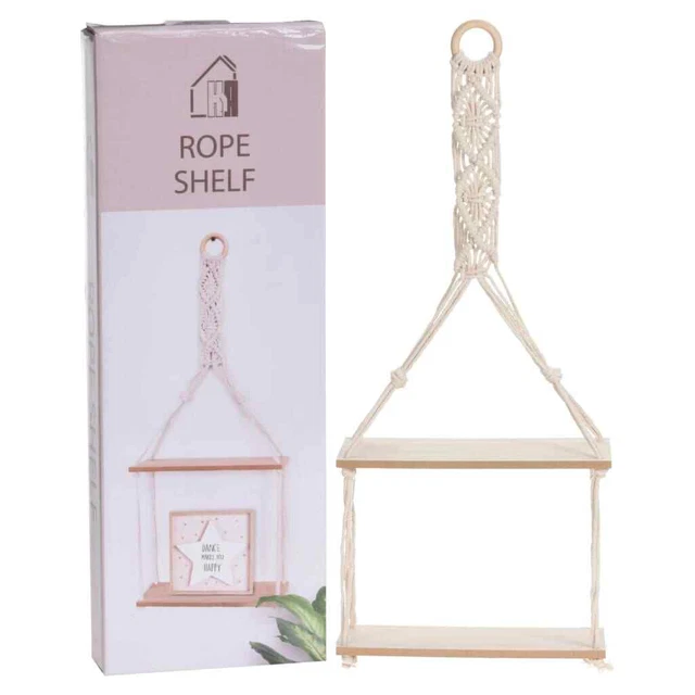H&S Collection scaffale sospeso con decorazione corda 30x10x66 cm H&S Collection