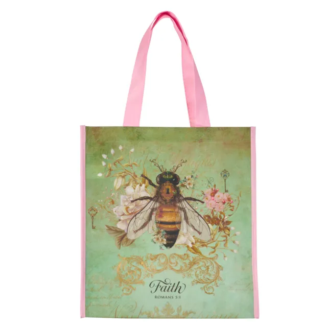 Floral Bumble Bee Reusable Multicolor Shopping Tote Bag for Women: Faith -