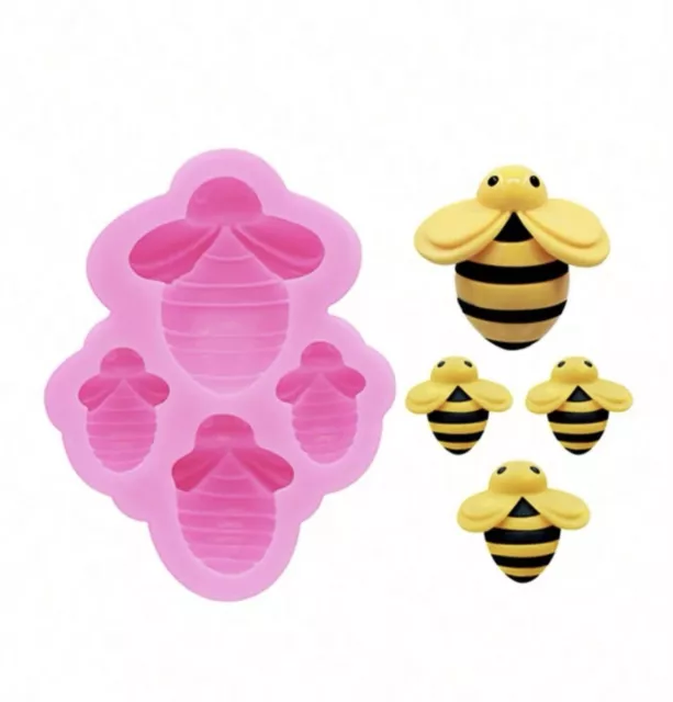 4 Cells Bee Silicone Icing Mould Cake Topping Sugar craft Fondant Mould Garden