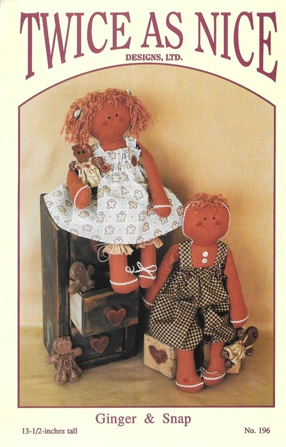 Twice As Nice Designs # 196 Sewing Pattern "Ginger & Snap" New Old Stock Uncut
