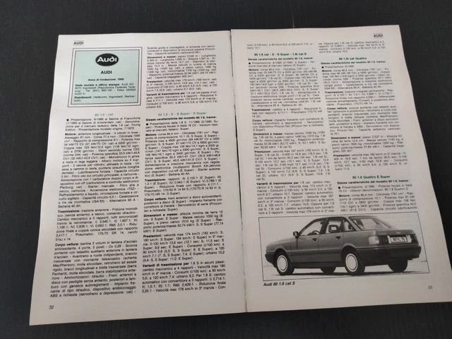1990 Audi Auto Produzione Modelli Del Anno Caratteristiche Xray Motore  Epoca
