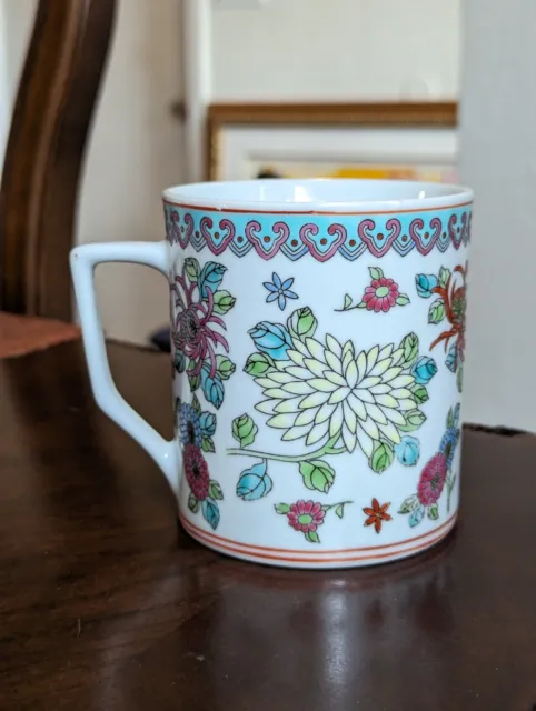 Gorgeous Vintage Chinese Jingdezhen Handpainted Floral Porcelain Tea Mug STAMPED