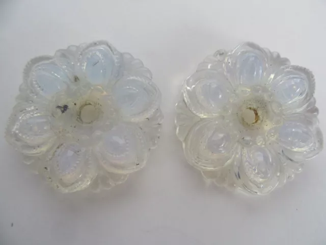 Pair Antique Opalescent Boston Sandwich Glass Curtain Tie Backs Orig Hardware