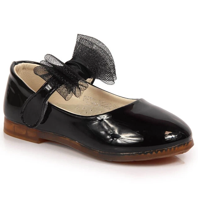 Girls' ballerinas with touch fastener and a bow, black Vinceza