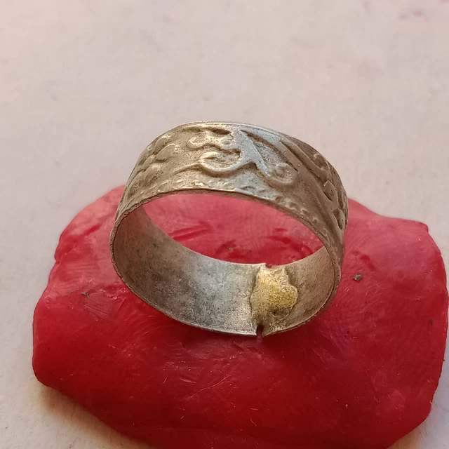 Extremely Rare Ancient Old Viking Silver Color Ring Very Artifact Authentic