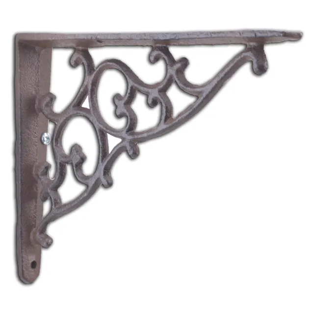 Decorative Cast Iron Wall Shelf Bracket Ornate Vine Rust Brown Brace 7.125" Deep