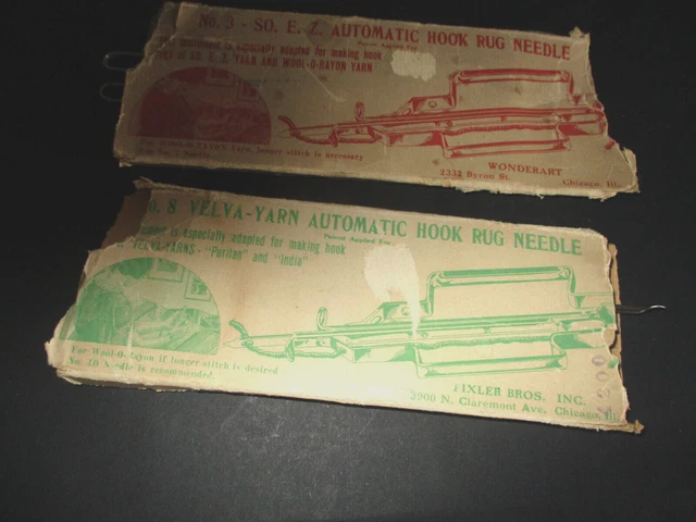 2 AGUJAS DE ALFOMBRA DE GANCHO AUTOMÁTICO NO. 3 & SO. E.Z.  & NO. 8 hilos de velva