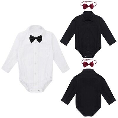 Newborn Baby Boys Gentleman Shirt Romper Formal Jumpsuit Bow Tie Outfits Clothes
