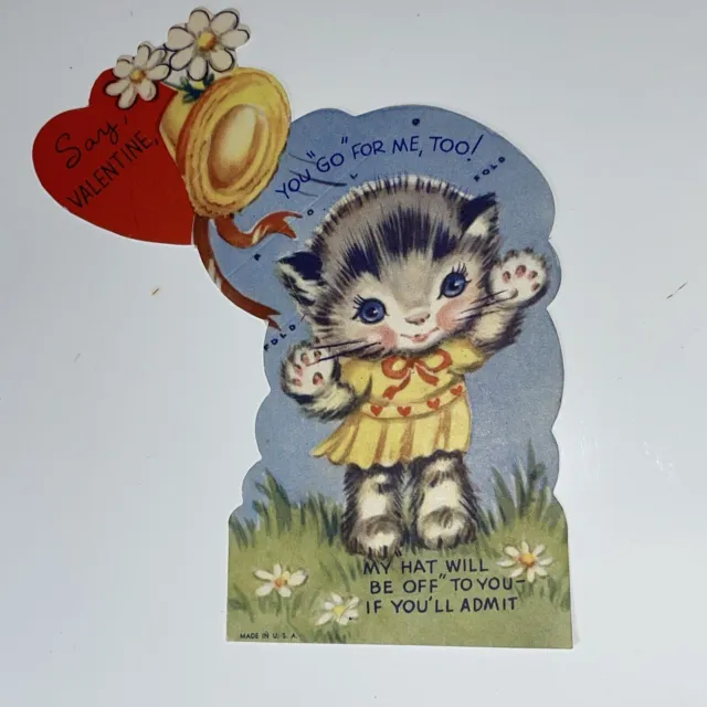 Lot of 2 Vtg 1950's KITTY CAT Fold Out Valentine's Day Card Child Novelty 3