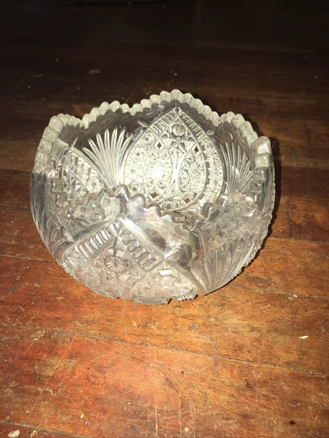 Vintage Cut Glass Heavy Lead Crystal Serving Candy Dish Bowl Sawtooth Edge 6”dia