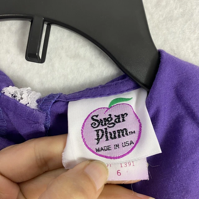 VTG Sugar Plum Girls Pageant Party Dress Tiered Lace Purple USA 6 Peter Pan 2