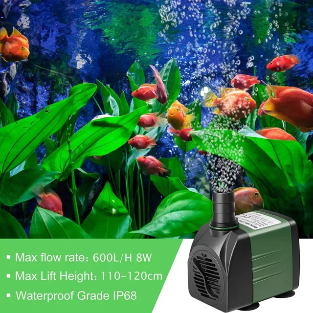 Pompe À Eau Submersible Pour Aquarium Étang Fontaine 8w 600 L/H AC220-240 V 2