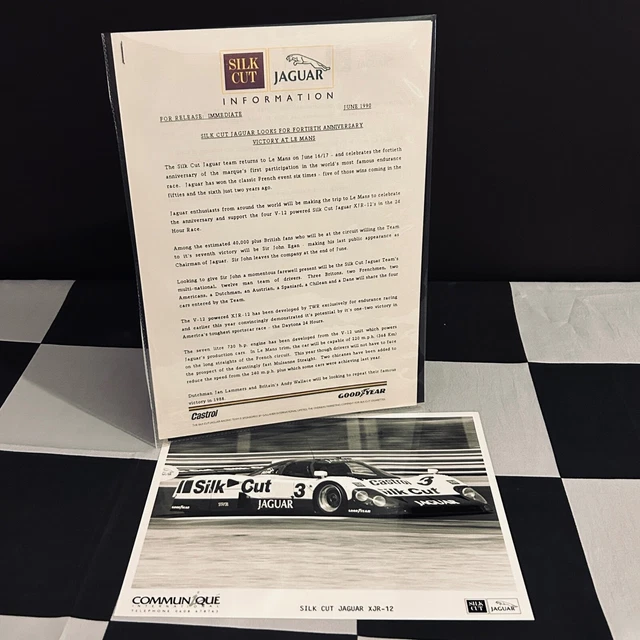 Silk Cut Jaguar Xjr-12 Group C 1990 Pre Le Mans 24 Hours Press Release & Photo