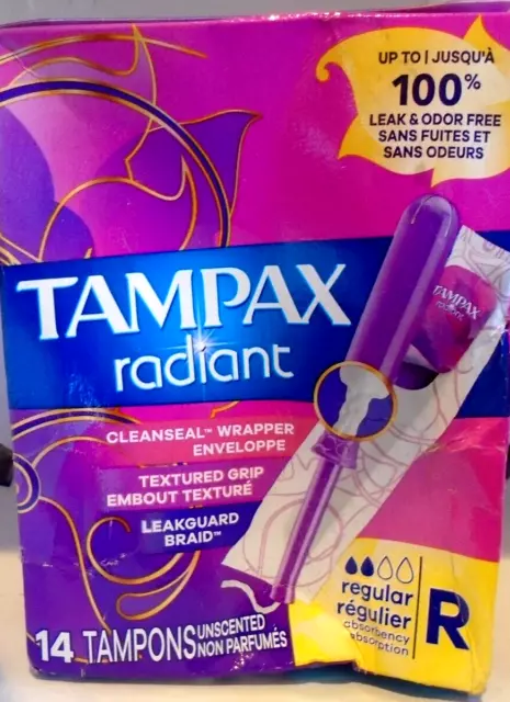 Tampax Radiant Plastic Tampons Regular Absorbency Unscented 14 Count New